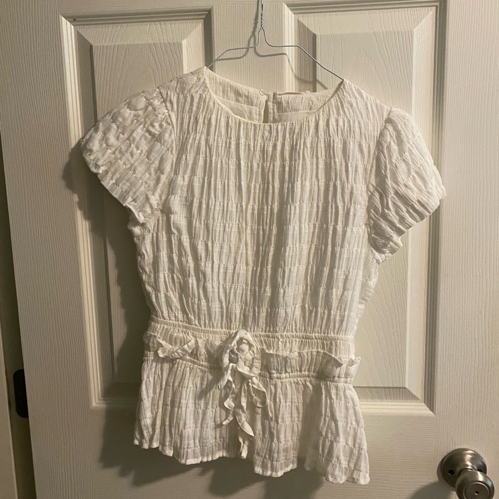 bohme White Textured Tie-Front Waist Blouse